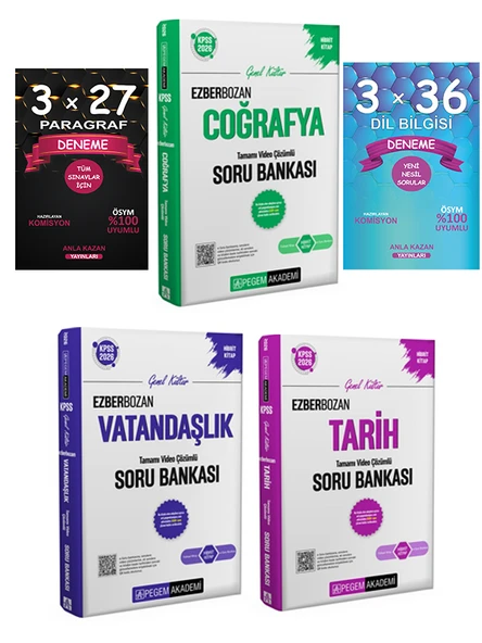 Pegem 2026 KPSS Ezberbozan Tarih Coğrafya Vatandaşlık Soru + Anla Kazan Deneme 5 li Set ürün görseli 1