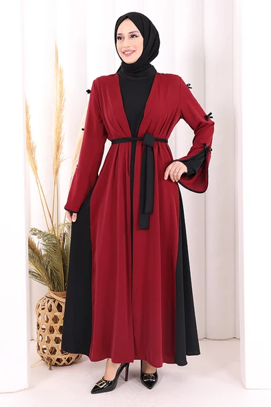 Fiyonk Detaylı Abaya Elbise Takım 3955 Bordo ürün görseli 1