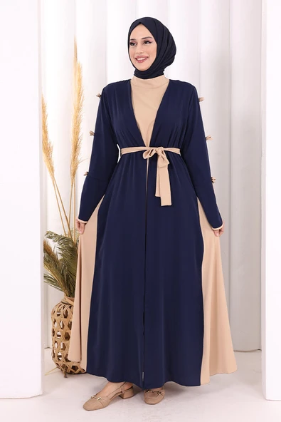 Fiyonk Detaylı Abaya Elbise Takım 3955 Lacivert ürün görseli 1