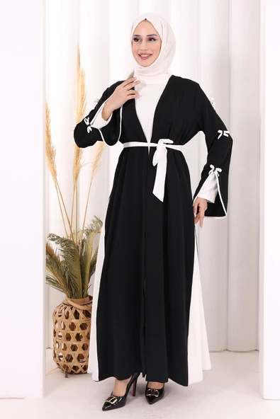 Fiyonk Detaylı Abaya Elbise Takım 3955 Siyah ürün görseli 1