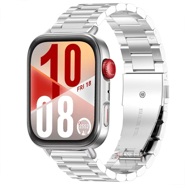 Huawei Watch Fit 4 Fit 4 Pro Uyumlu Paslanmaz Döküm Çelik Metal Kordon Dayanıklı ve Şık  Gümüş ürün görseli 1
