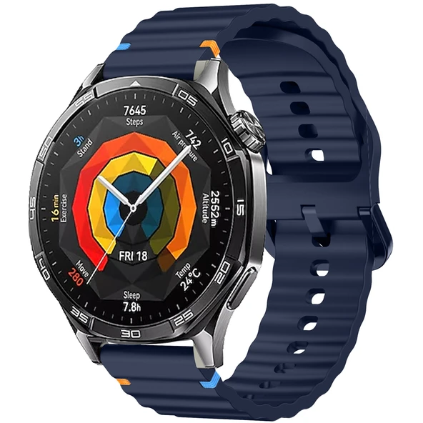 Huawei Watch GT2 46 GT2 Pro 46 İle Uyumlu Dalga Desenli Tokalı Yumusaş Soft Silikon Kordon  Lacivert ürün görseli 1