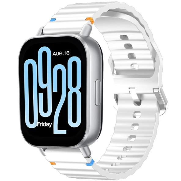 Redmi watch 5 Lite 5 Active İle Uyumlu Dalga Desenli Tokalı Yumusaş Soft Silikon Kordon  Beyaz ürün görseli 1