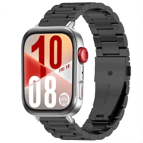 Huawei Watch Fit 4 Fit 4 Pro Uyumlu Paslanmaz Döküm Çelik Metal Kordon Dayanıklı ve Şık  Siyah ürün görseli 1