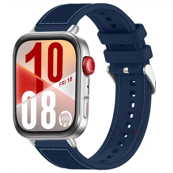 Huawei Watch Fit 4 Fit 4 Pro İle Uyumlu Dikiş Desenli Metal Tokalı Dokuma Silikon Kordon  Lacivert ürün görseli 1