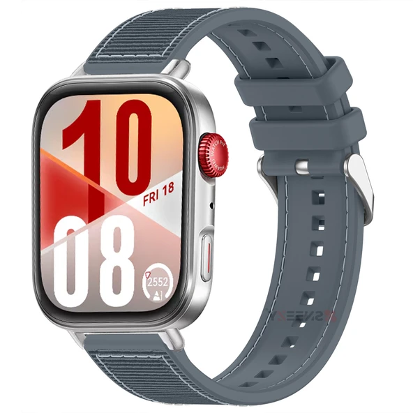 Huawei Watch Fit 4 Fit 4 Pro İle Uyumlu Dikiş Desenli Metal Tokalı Dokuma Silikon Kordon  Gri ürün görseli 1