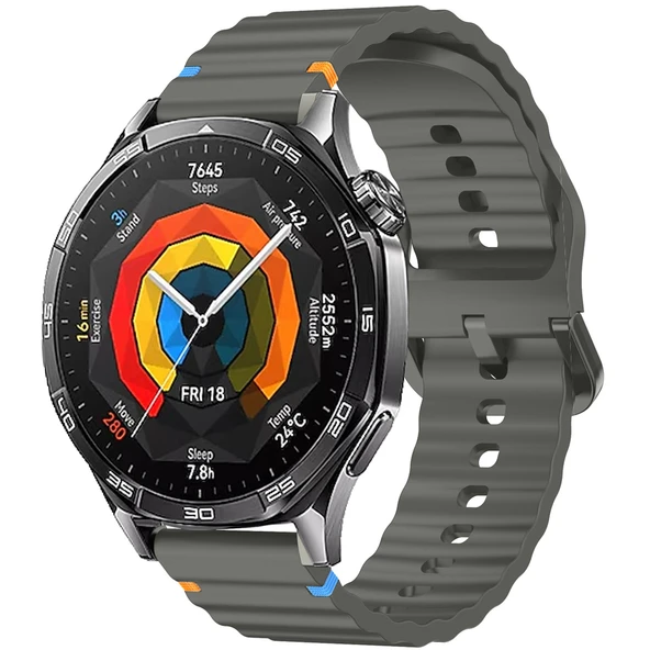 Huawei Watch GT2 46 GT2 Pro 46 İle Uyumlu Dalga Desenli Tokalı Yumusaş Soft Silikon Kordon  Koyu Gri ürün görseli 1