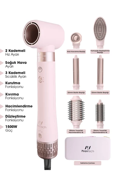 Pirantech KS-611 Airwrap 6in1 Saç Şekillendirme Seti ürün görseli 1