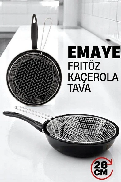 Zhlhome Fritözlü Emaye Kızartma Tavası- Kızartma Kaçerola Multi Kullanım 26 CM ürün görseli 1