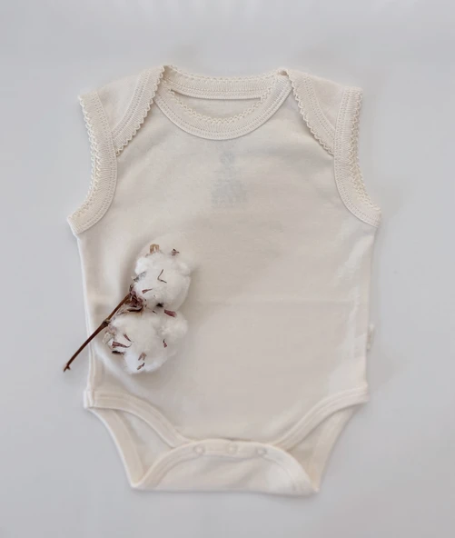 Naturaborn GOTS Organik Sertifikalı Kroşetalı Kolsuz Bebek Body ürün görseli 1