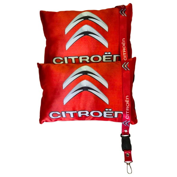 Citroen Uyumlu Dijital Baskılı Kırmızı Araç Seyahat Boyun Yastık 2'li Set Citroen Oto Ayna Askısı ürün görseli 1