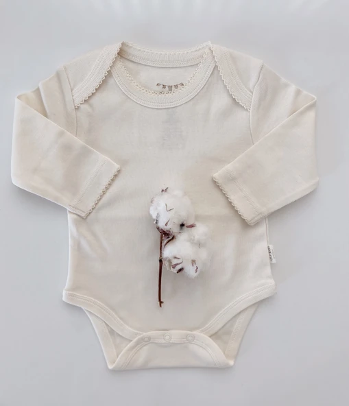 Naturaborn GOTS Organik Sertifikalı Uzun Kollu Kroşetalı Bebek Body ürün görseli 1