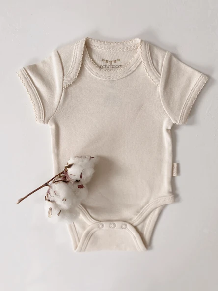 Naturaborn GOTS Organik Sertifikalı Kroşetalı Kısa Kollu Bebek Body ürün görseli 1