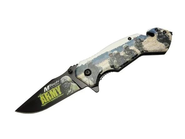 Mtech 4 23 3 Army Kurtarma / Kamp Çakı 20cm - Yarı Otomatik, Kemerlikli, Cam Kırma Ve İp Kesme Aparatlı ürün görseli 1