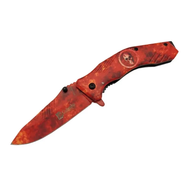 Columbia Skeleton 7000B Kamp Çakı 20 cm - Kırmızı İskelet Desenli, Otomatik ürün görseli 1