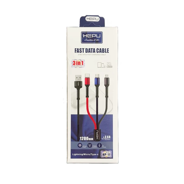 HEPU HP-11 Multi 3in1 2.4A 1.2m Data ve Şarj Kablosu - Resim 3