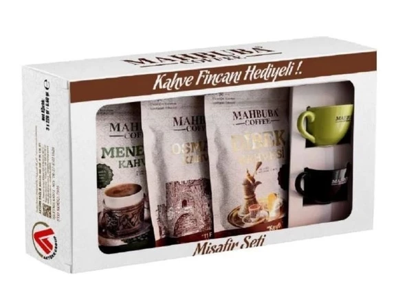 Mahbuba Kahve Misafir Seti Kahve 2 Fincan Hediyeli (Dibek, Menengiç ve Osmanlı Kahvesi - 3x150 Gr) ürün görseli 1