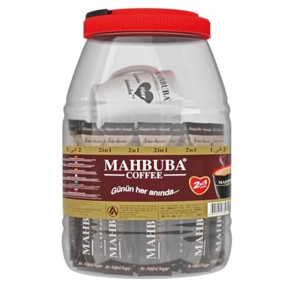 Mahbuba Coffee 2si1 Arada Şekersiz Hazır Kahve Kavanoz 36x10gr + Renkli Kupa Hediyeli ürün görseli 1