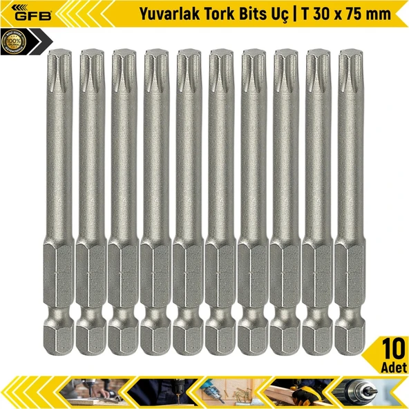 Gfb Yuvarlak Tork Bits Uç T 30 X 75 Mm 10 Adet ürün görseli 1