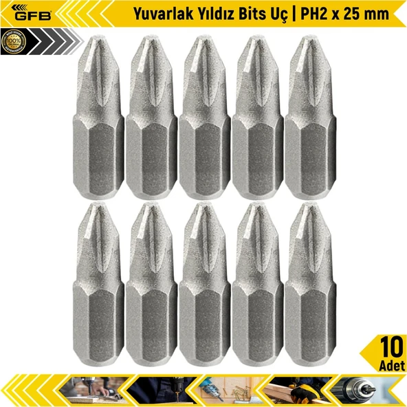 Gfb Yuvarlak Yıldız Bits Uç I Ph2 X 25 Mm | 10 Adet ürün görseli 1