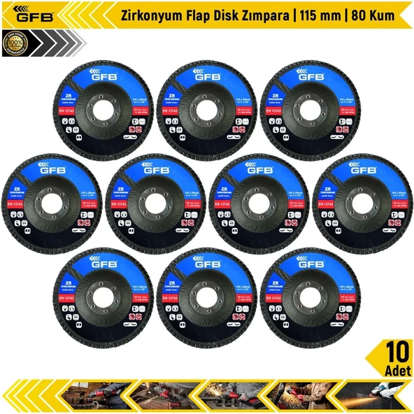 Gfb Zirkonyum Flap Disk Zımpara | 115 Mm | 80 Kum | 10 Adet ürün görseli 1