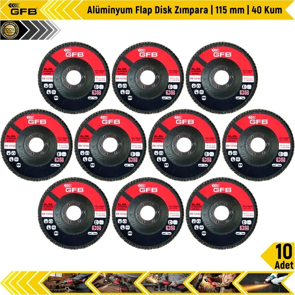 Gfb Alüminyum Flap Disk Zımpara | 115 Mm | 40 Kum | 10 Adet ürün görseli 1
