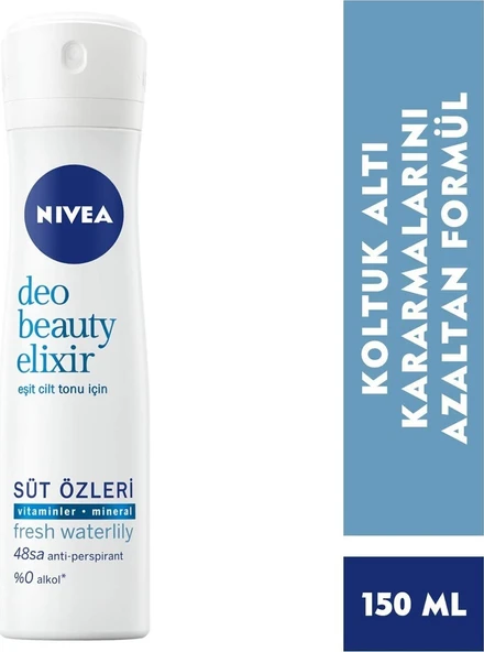 Nivea Kadın Sprey Deodorant Beauty Elixir Fresh Waterlily 48 Saat Anti-perspirant Koruma 150ml ürün görseli 1