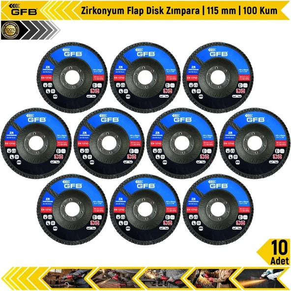 Gfb Zirkonyum Flap Disk Zımpara | 115 Mm | 100 Kum | 10 Adet ürün görseli 1