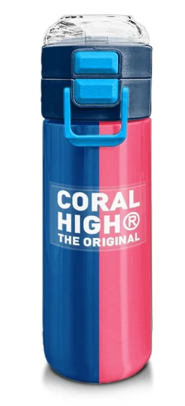 Coral High Erkek Çocuk 500 ml Okul ve Günlük Paslanmaz Çelik Termos - Mavi Pembe Renkli Çizgili - Sızdırmaz ürün görseli 1