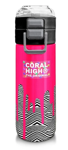 Coral High Kız Çocuk 500 ml Okul ve Günlük Paslanmaz Çelik Termos - Pembe Siyah Beyaz Desenli - Sızdırmaz ürün görseli 1