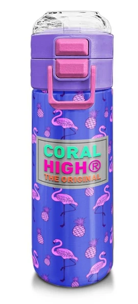Coral High Kız Çocuk İçin 500 ml'lik Paslanmaz Çelik Termos/Suluk - Lavanta Pembe Flamingo Desenli ürün görseli 1