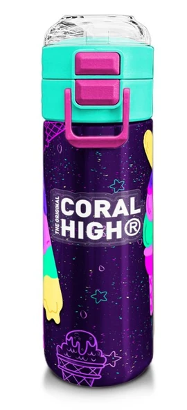 Coral High Çelik Matara Termos/Suluk 31980 - 500ml, Kız Çocuk, Mor Pembe Dondurma Desenli ürün görseli 1