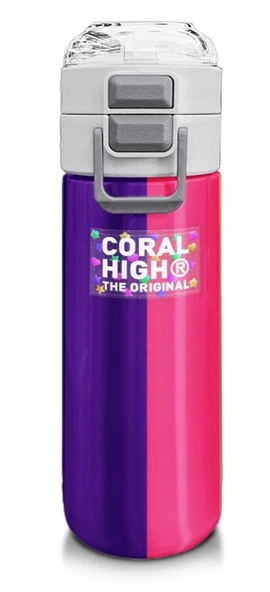 Coral High Erkek Çocuk 500 ml Okul ve Günlük Paslanmaz Çelik Termos - Mor-Pembe Renkli Çizgili - Sızdırmaz ürün görseli 1