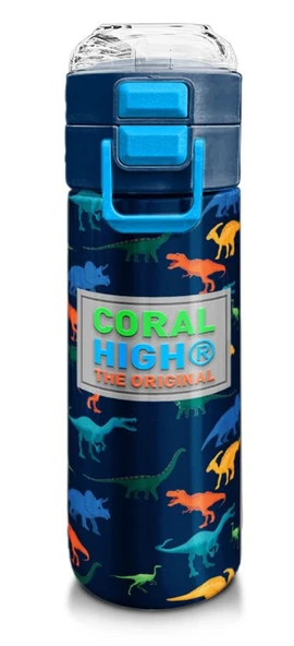 Coral High 500 ml Lacivert Mavi Dinozor Desenli - Erkek Çocuk Paslanmaz Çelik Okul Termosu/Suluk/Matara ürün görseli 1