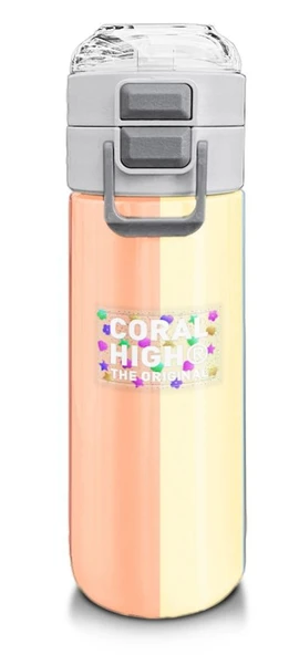 Coral High Kız Çocuk 500 ml Okul ve Günlük Paslanmaz Çelik Termos - Sarı Turuncu Renkli Çizgili - Sızdırmaz ürün görseli 1