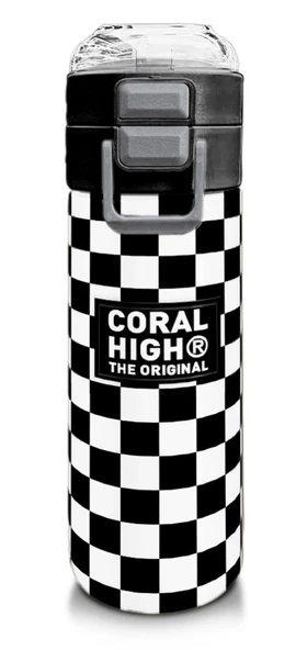 Coral High 500 ml Paslanmaz Çelik Okul Termosu/Suluk/Matara - Erkek Çocuk - Siyah Beyaz Dama Desenli - Sızdırma Yapmaz ürün görseli 1