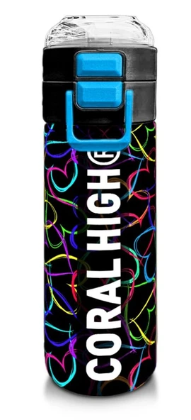 Coral High 500 ml Pipetli ve Direkt İçim Çelik Termos/Matara - Kız Çocuk -  Çok Renkli Kalp Desenli ürün görseli 1