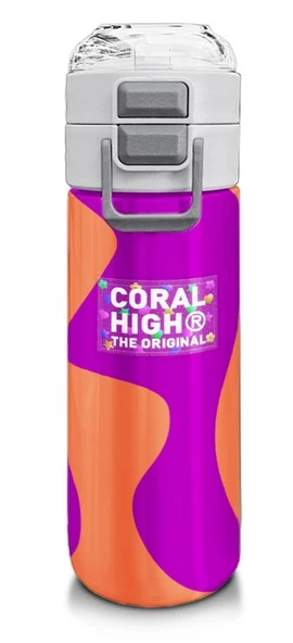 Coral High 500 ml Koyu Pembe Turuncu Desenli - Erkek Çocuk Paslanmaz Çelik Okul Termosu/Suluk/Matara ürün görseli 1