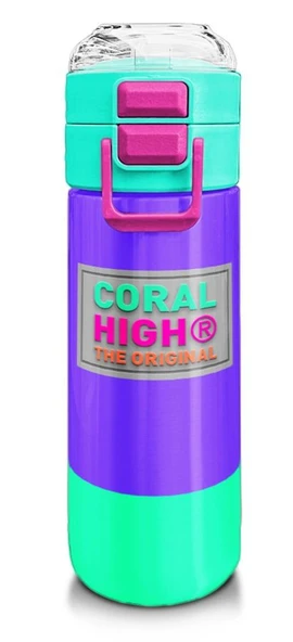 Coral High 500 ml Kız Çocuk Pipetli Termos/Matara - Mor Renk Detaylı Desenli - Çift Kullanım Özelliği ürün görseli 1