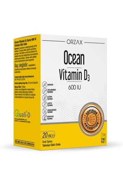 Orzax Ocean Vitamin D3 600 IU Sprey 20ml ürün görseli 1