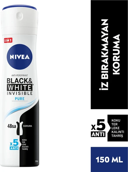 Nivea Kadın Sprey Deodorant Black&White Invisible Pure 48 Saat Anti-perspirant Koruma 150ml ürün görseli 1