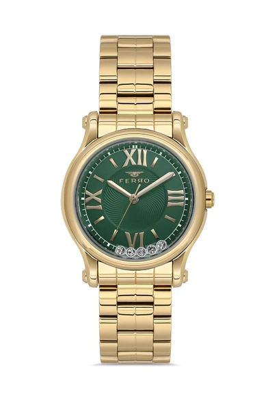 Ferro FL21478AWT-B6 Quartz Çelik Altın Rengi Yeşil Kadran 32 mm Kadın Kol Saati ürün görseli 1