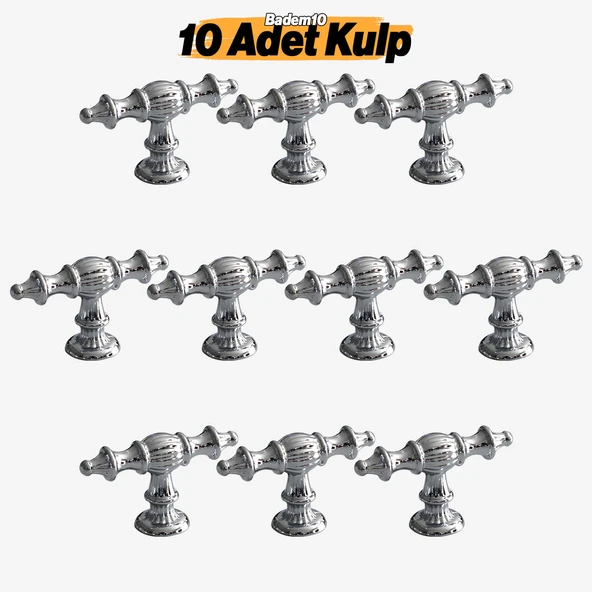 Şehzade Krom Gümüş Kulp Düğme 10 ADET  Mobilya Mutfak Çekmece Dolabı Dolap Kulpları Kapak Kulpu Kulb ürün görseli 1