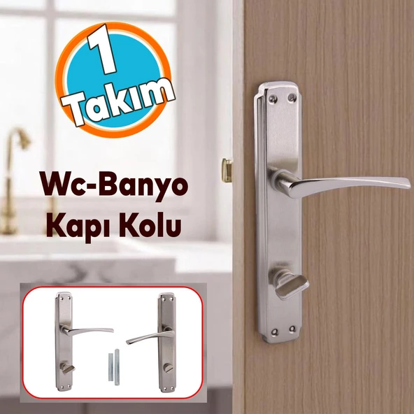 WC Banyo Kapı Kolu Nikel İnox Aynalı Sağa Sola Uygun Kilitlenebilir İç Dış Tuvalet Kapısı 1 Takım ürün görseli 1