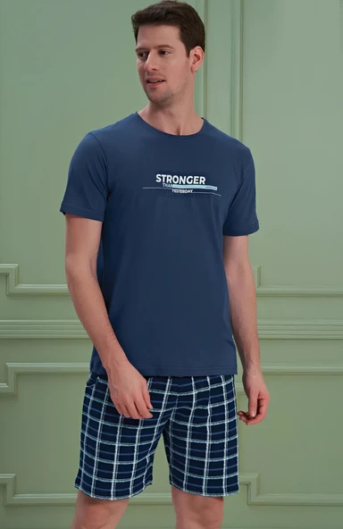 Erkek Yazılı Kısa Kollu Şortlu Pijama Takım - 1202 - OVR - SLP ürün görseli 1