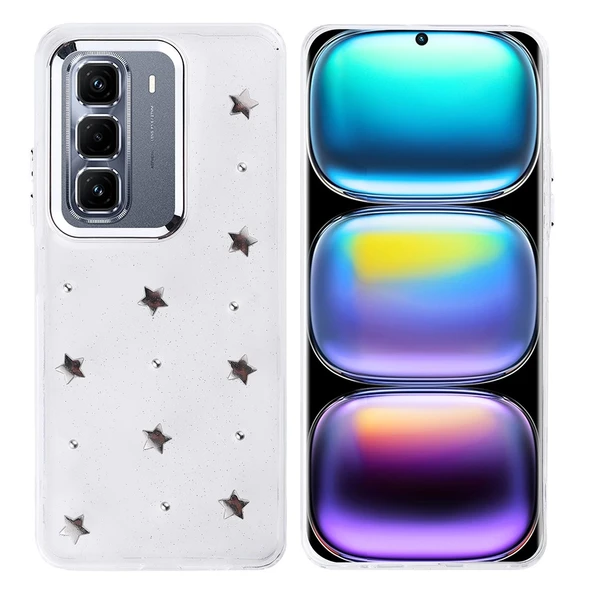 İnfinix Hot 50 Pro Plus 4G Uyumlu Kılıf Airbag Tasarımlı Simli Şeffaf Kutup Kapak ürün görseli 1