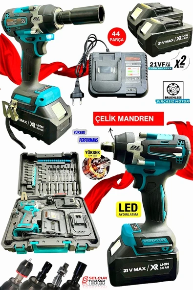 21v 3.0ah Akülü Torklu Somun Sıkma Bijon Sökme Kömürsüz Matkap Kömürsüz Çelik Mandren ürün görseli 1