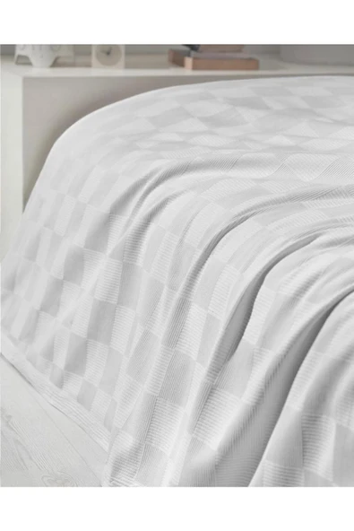 TEKSTİLCİ Otel Pikesi Tek Kişilik Kendinden Desenli Beyaz Pike %100 Pamuk 160x235 ürün görseli 1