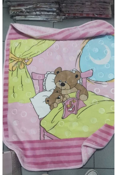 TEKSTİLCİ Rengarik Noktalı Embos Baskılı 100*120cm Peluş Bebek Çocuk Battaniyesi ürün görseli 1