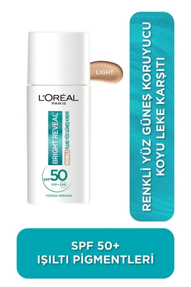 L'Oreal Paris Bright Reveal Spf 50+ Koyu Leke Karşıtı Renkli Fluid Günlük Yüz Güneş Kremi 50ml - Light ürün görseli 1